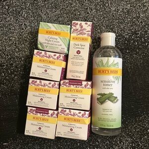 Burts Bees Calming Night & Moisturizing Cream(s) Set W/Sensitive Toner.